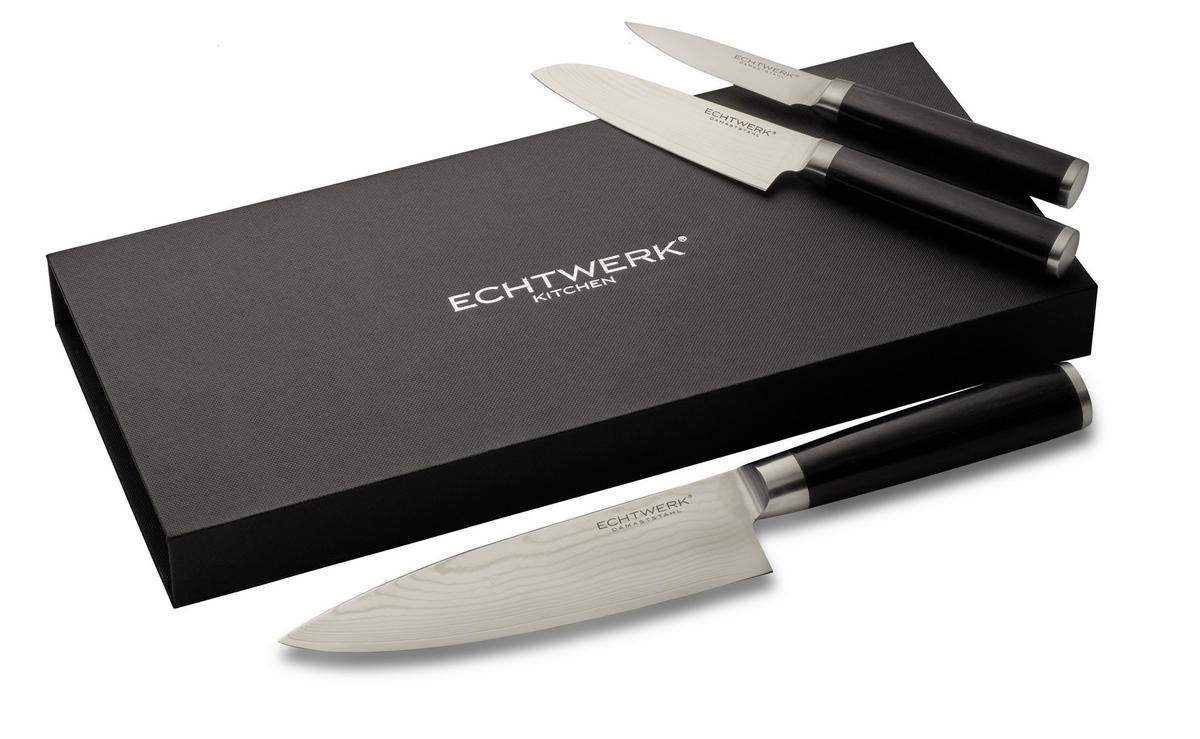 MESSERSET 3-teilig  - Edelstahlfarben/Schwarz, Trend, Holz/Metall (17,8/12,7/8,9cm) - Echtwerk