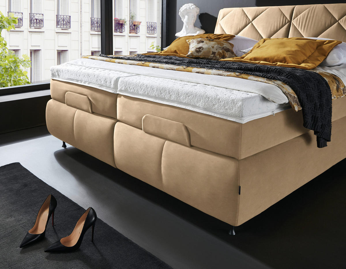 BOXSPRINGBETT 180/200 cm  in Hellbraun  - Hellbraun/Schwarz, KONVENTIONELL, Textil/Metall (180/200cm) - Dieter Knoll