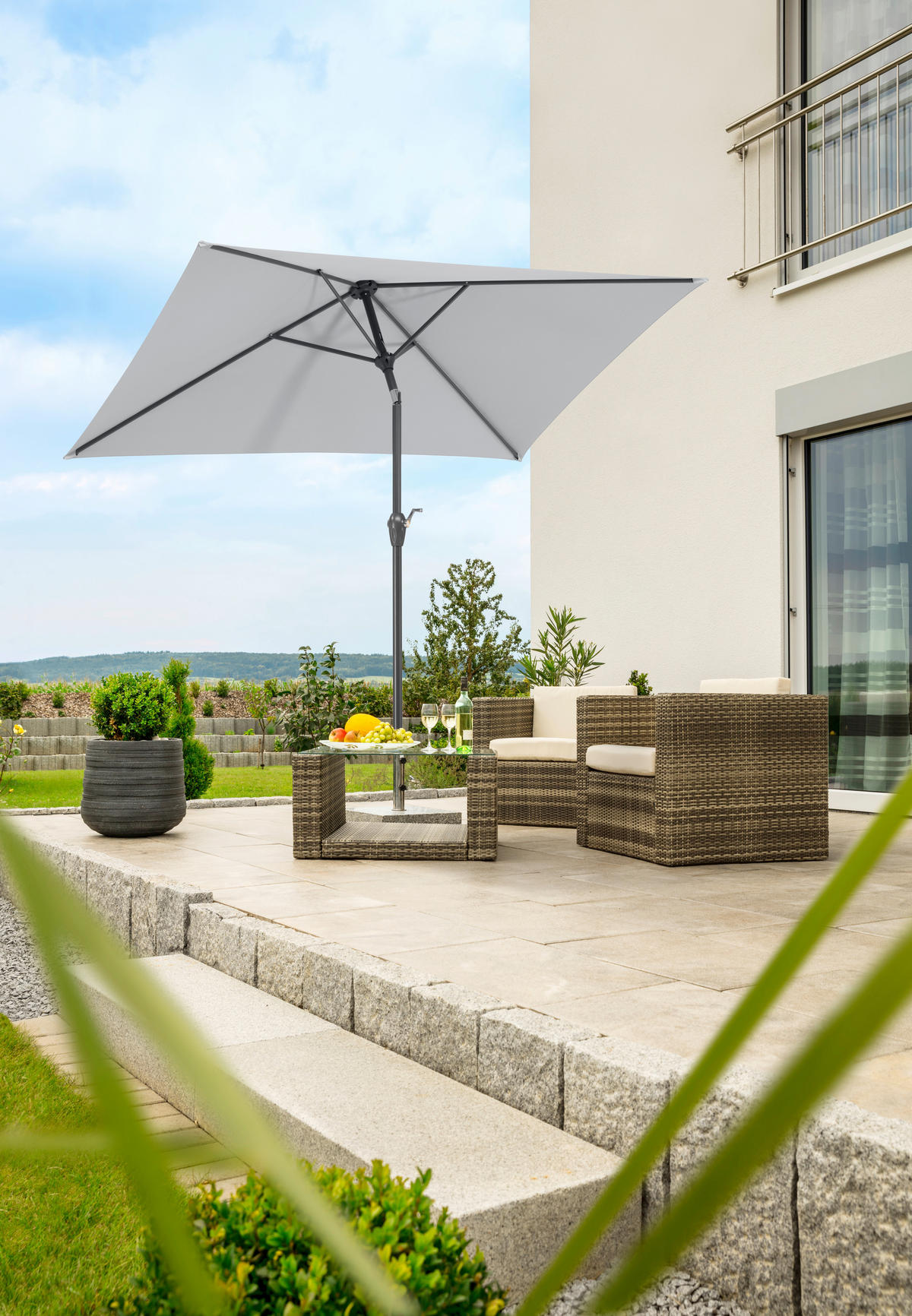 SONNENSCHIRM   - Anthrazit/Silberfarben, Basics, Textil/Metall (210/228/130cm) - Schneider
