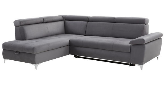 ECKSOFA Dunkelgrau Mikrofaser  - Chromfarben/Dunkelgrau, KONVENTIONELL, Textil/Metall (206/271cm) - Carryhome