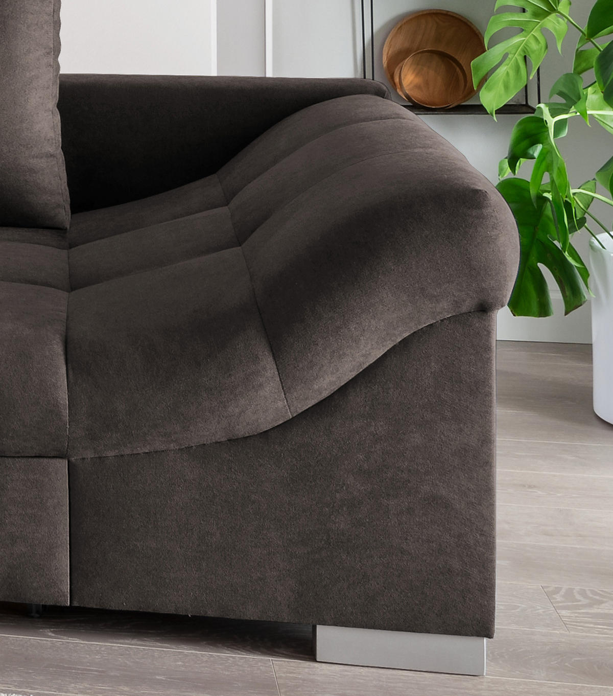 ECKSCHLAFSOFA Dunkelbraun Mikrofaser  - Dunkelbraun/Silberfarben, Design, Holz/Textil (202/298cm) - MID.YOU