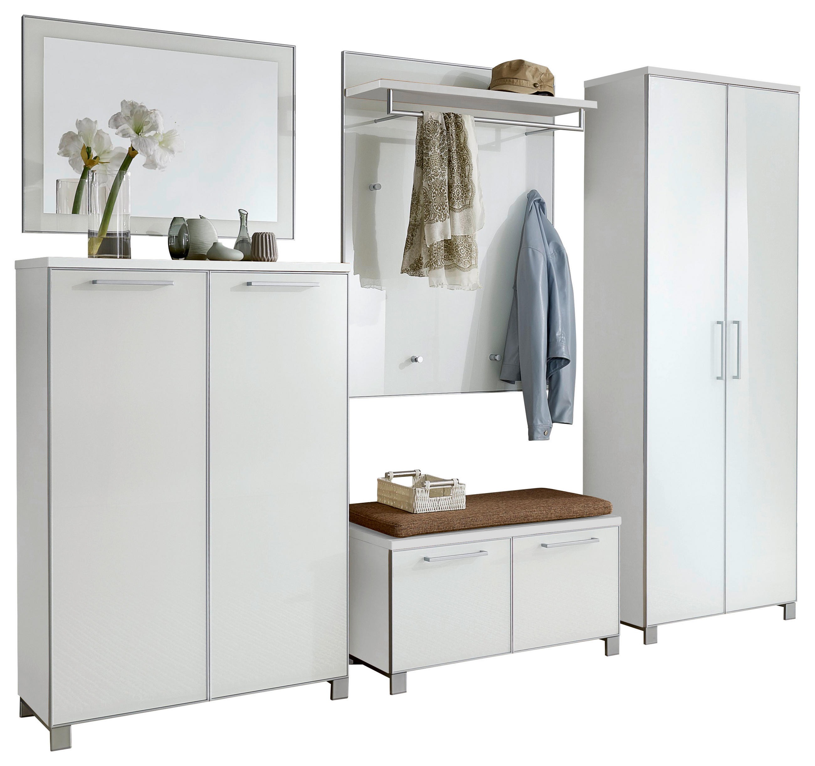 GARDEROBE 6-teilig  in 260/193/40 cm  - Hellbraun/Weiß, Design, Glas/Holzwerkstoff (260/193/40cm)