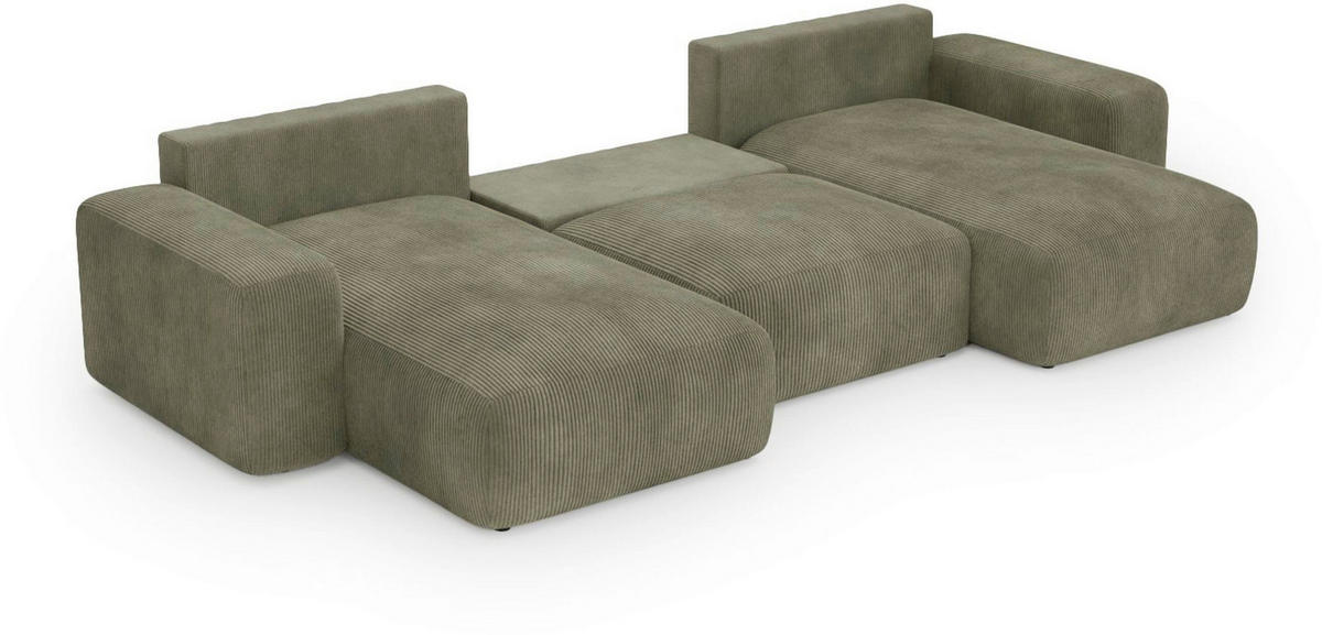 WOHNLANDSCHAFT Dunkelgrün Cord  - Dunkelgrün/Schwarz, Basics, Kunststoff/Textil (176/364/176cm) - Lomoco