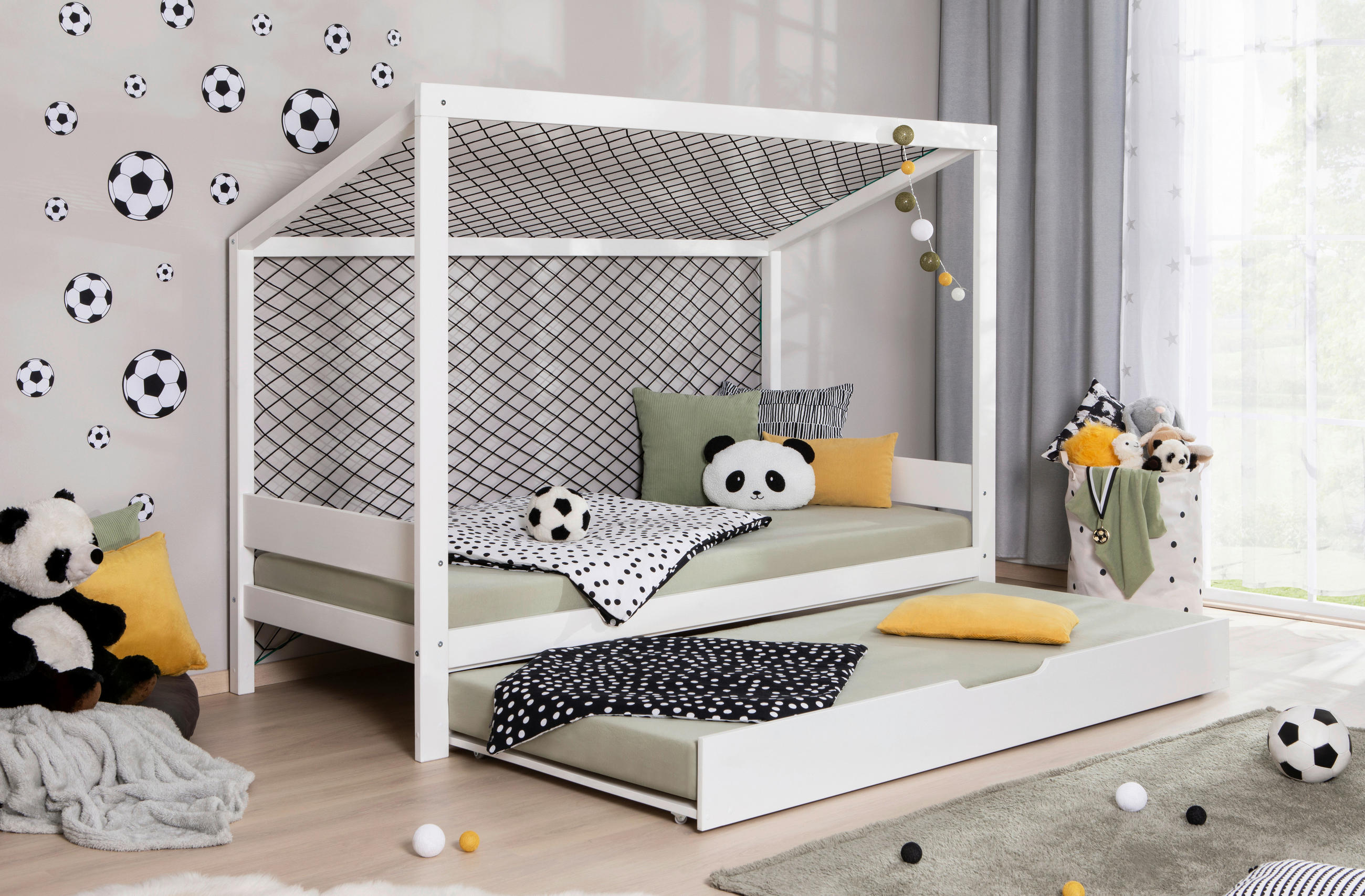 Thumbnail - Mid.you Ausziehbett FUßBALLBETT 0406, Weiß, Holz, Birke,Kiefer, Schichtholz,massiv, 90x200 cm, Bettkasten, für Rollrost ...