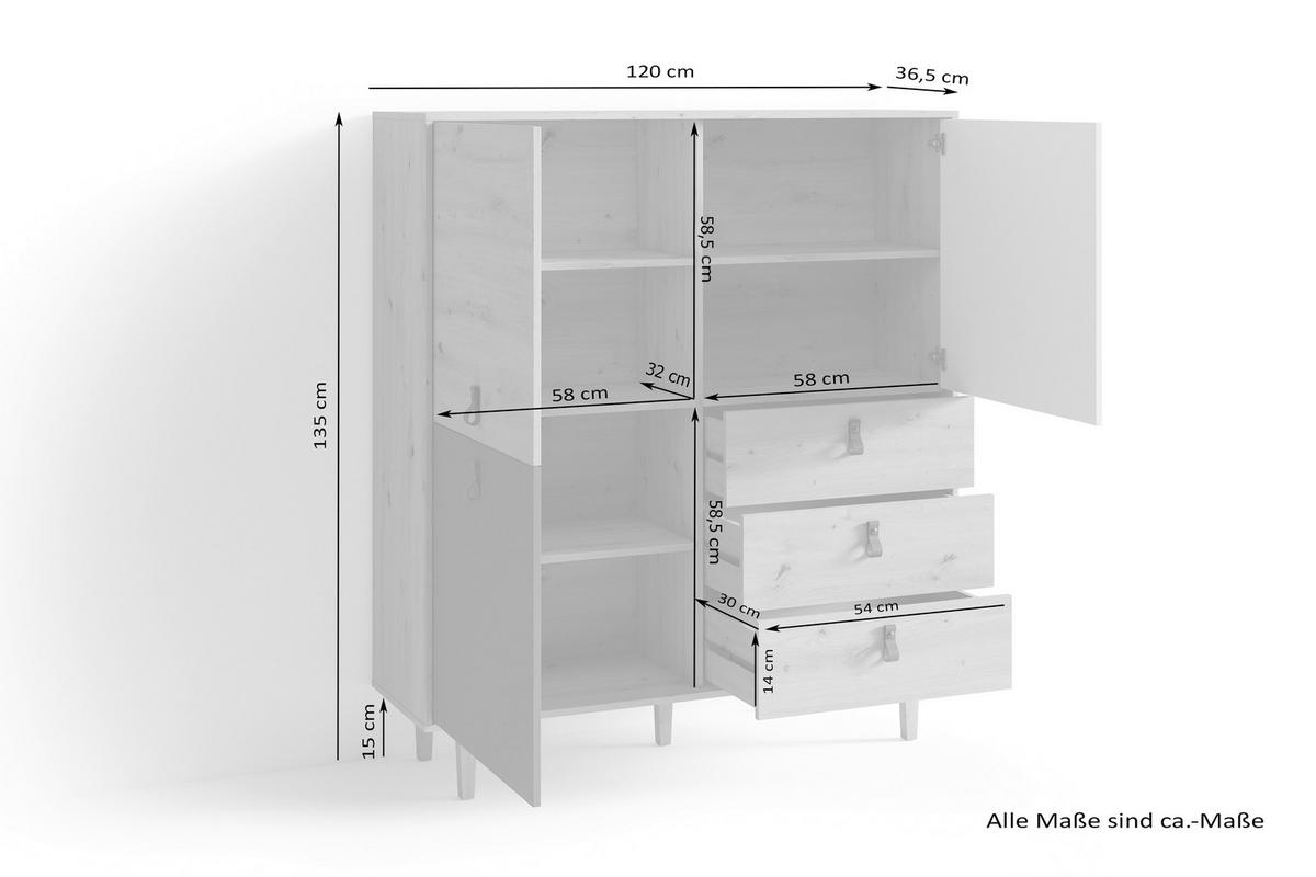 HIGHBOARD  in 120/135/36,5 cm  - Eichefarben/Dunkelbraun, Design, Holz/Holzwerkstoff (120/135/36,5cm) - MID.YOU
