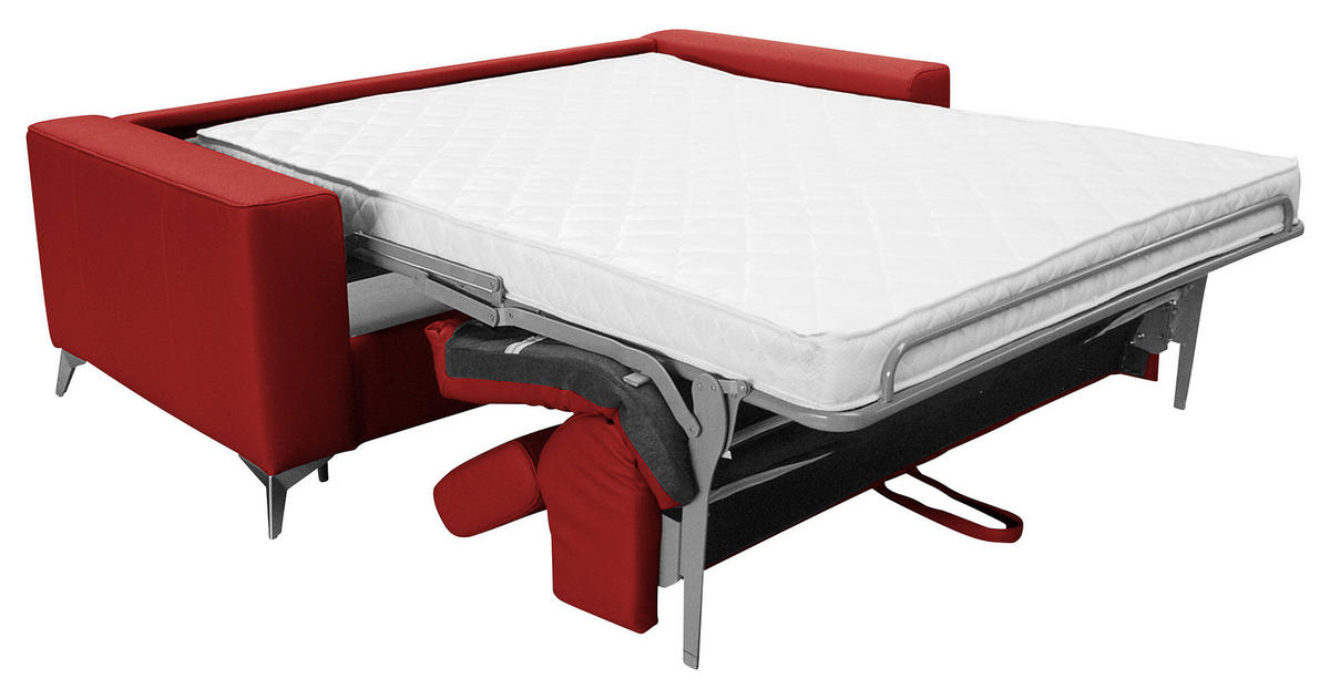 SCHLAFSOFA Rot Echtleder Lederlook  - Silberfarben/Rot, Design, Leder/Textil (206/95/101cm) - Livetastic