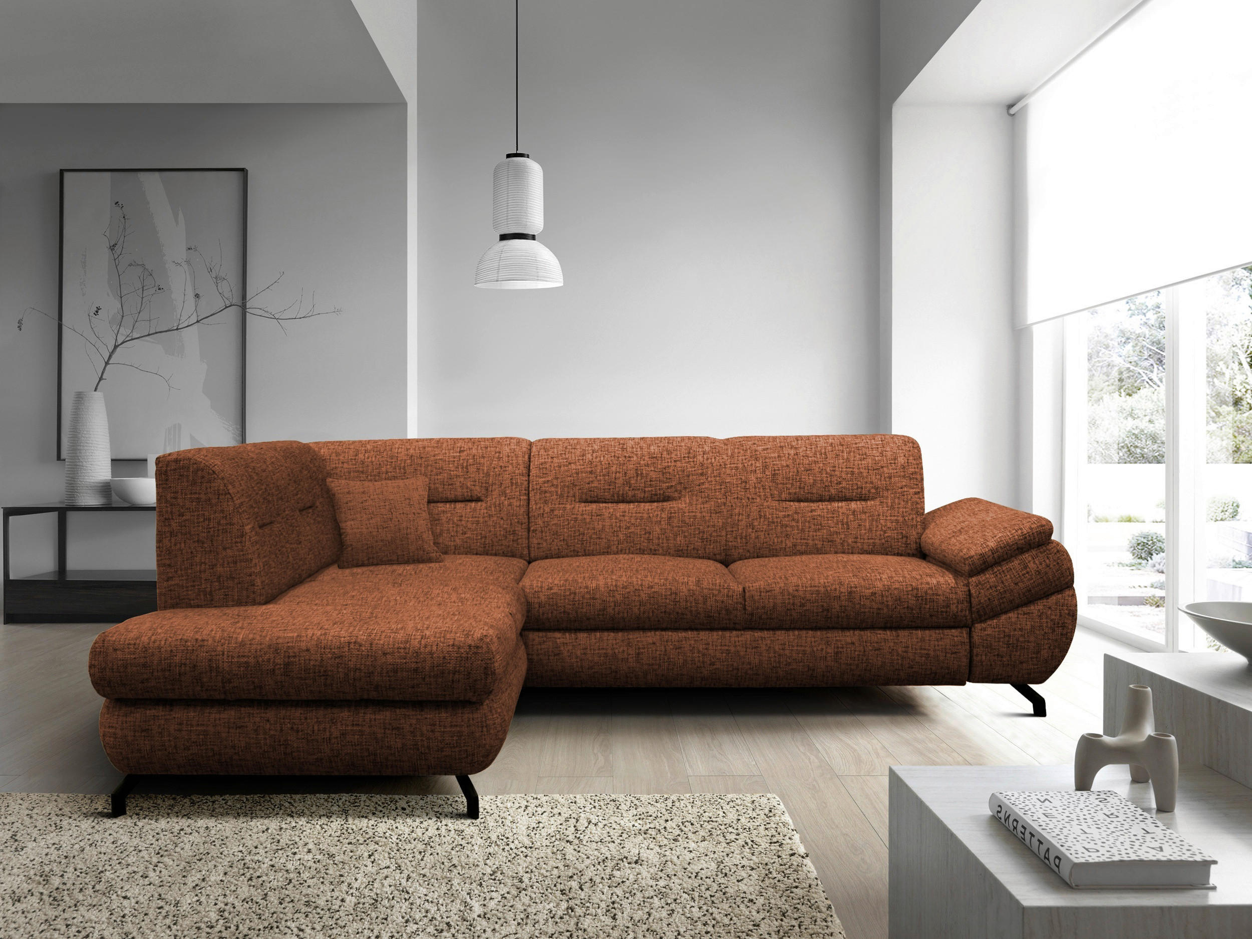 ECKSOFA Rostfarben Struktur, Plüsch  - Rostfarben/Schwarz, Design, Textil/Metall (201/274cm) - MID.YOU
