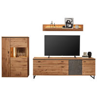 WOHNWAND 3-teilig  in Anthrazit, Eichefarben  310,2/180,4/50,2 cm    - Eichefarben/Anthrazit, KONVENTIONELL, Glas/Holz (310,2/180,4/50,2cm) - Linea Natura