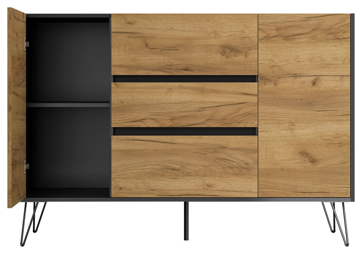 SIDEBOARD Posseik Industrial 140/93,6/42 cm 3 Schublade(n)  - Eichefarben/Graphitfarben, Design, Holzwerkstoff/Metall (140/93,6/42cm) - P & B