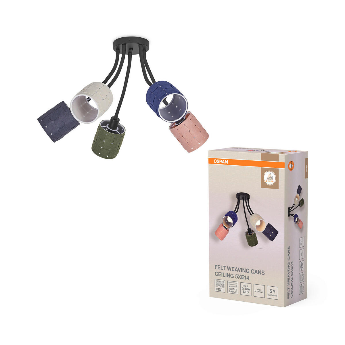 DECKENLEUCHTE    60.5/63/43.5 cm  - Multicolor, Basics, Naturmaterialien/Metall (60.5/63/43.5cm) - Osram