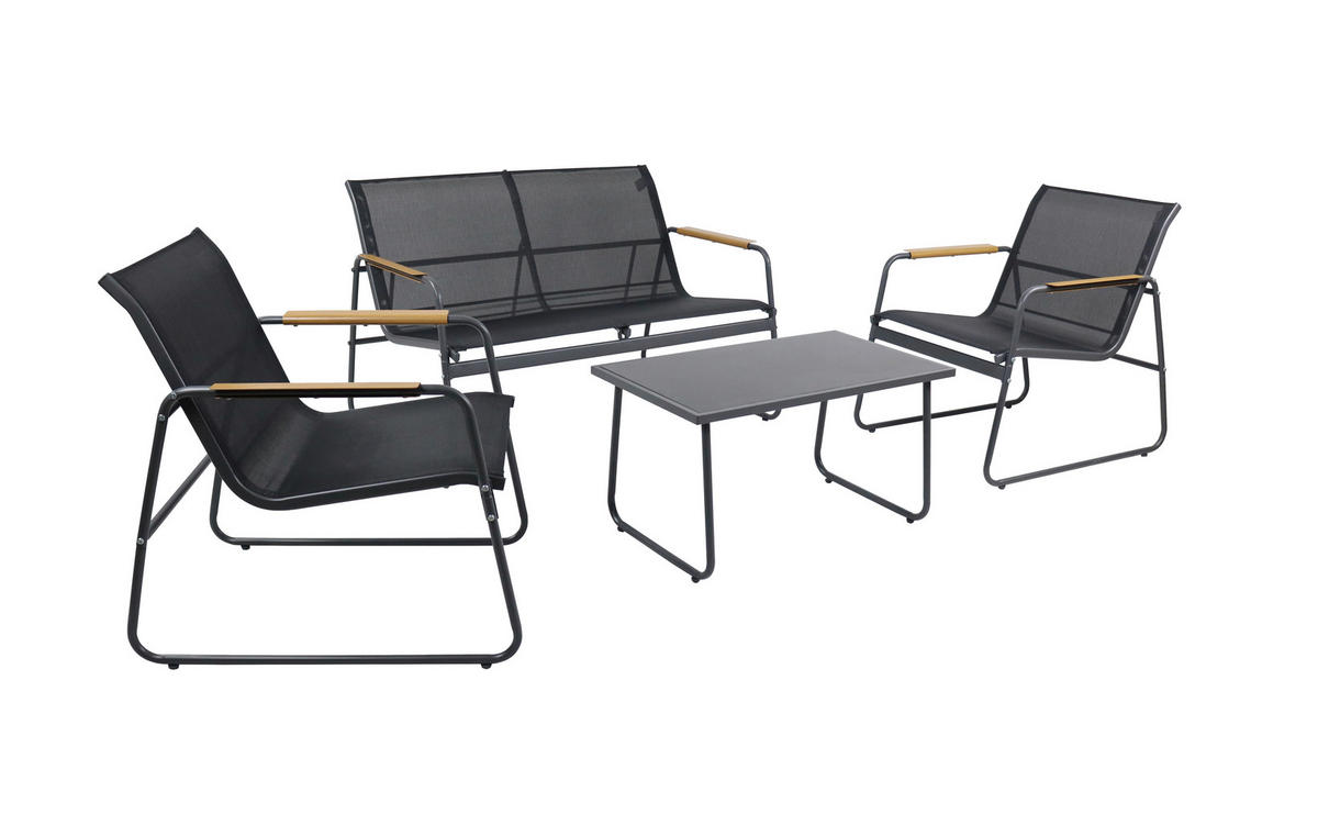 GARTENSET 4-teilig  - Schwarz, MODERN, Glas/Kunststoff (110/76/74cm) - Gardenson