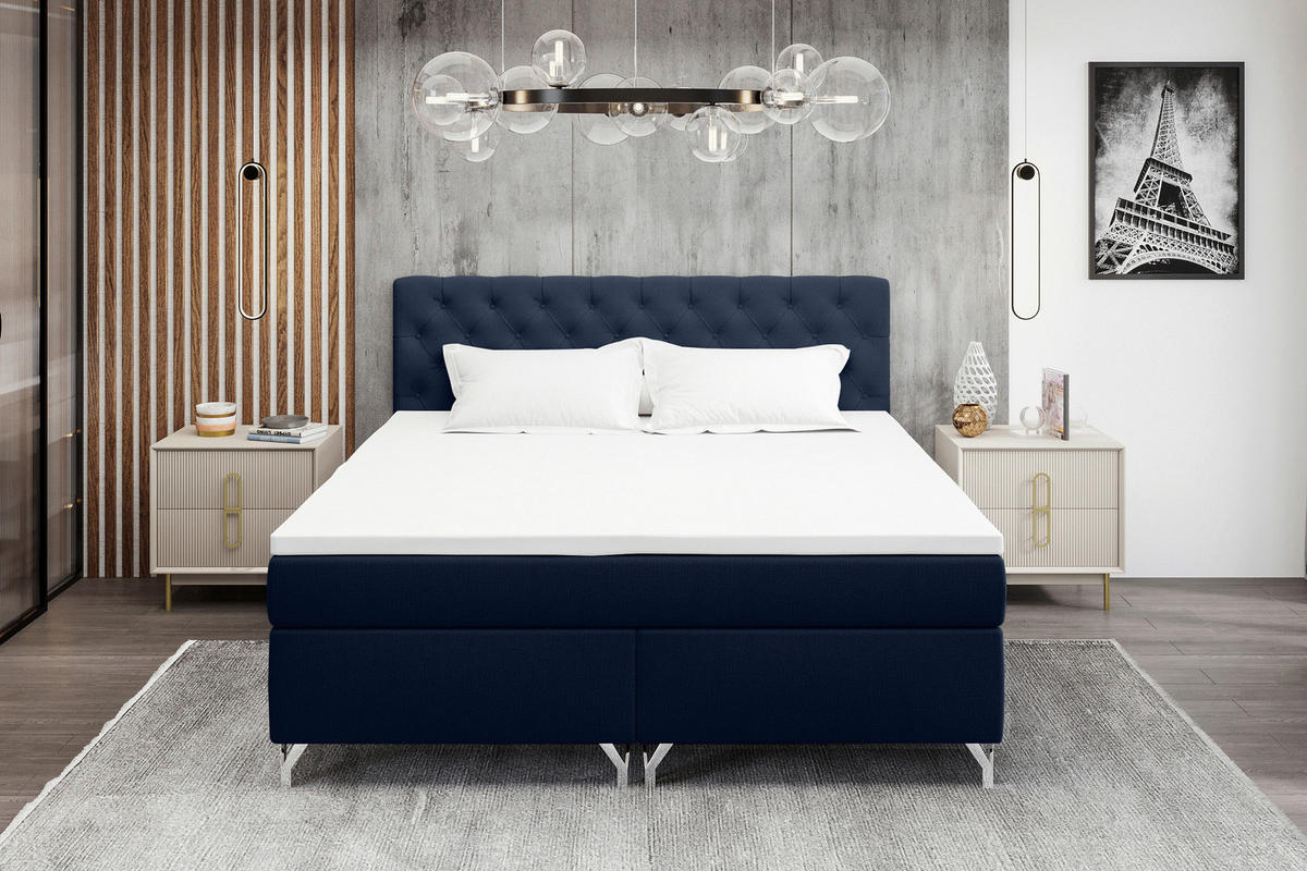 BOXSPRINGBETT 160/200 cm  in Dunkelblau  - Chromfarben/Dunkelblau, KONVENTIONELL, Textil/Metall (160/200cm) - Boxxx