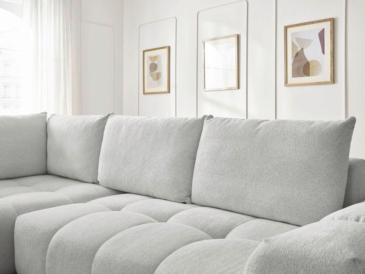 ECKSCHLAFSOFA EVEREST  mit Rücken echt, Armteil links, Armteil rechts Flachgewebe Hellgrau  - Hellgrau/Schwarz, MODERN, Kunststoff/Textil (320/212cm)