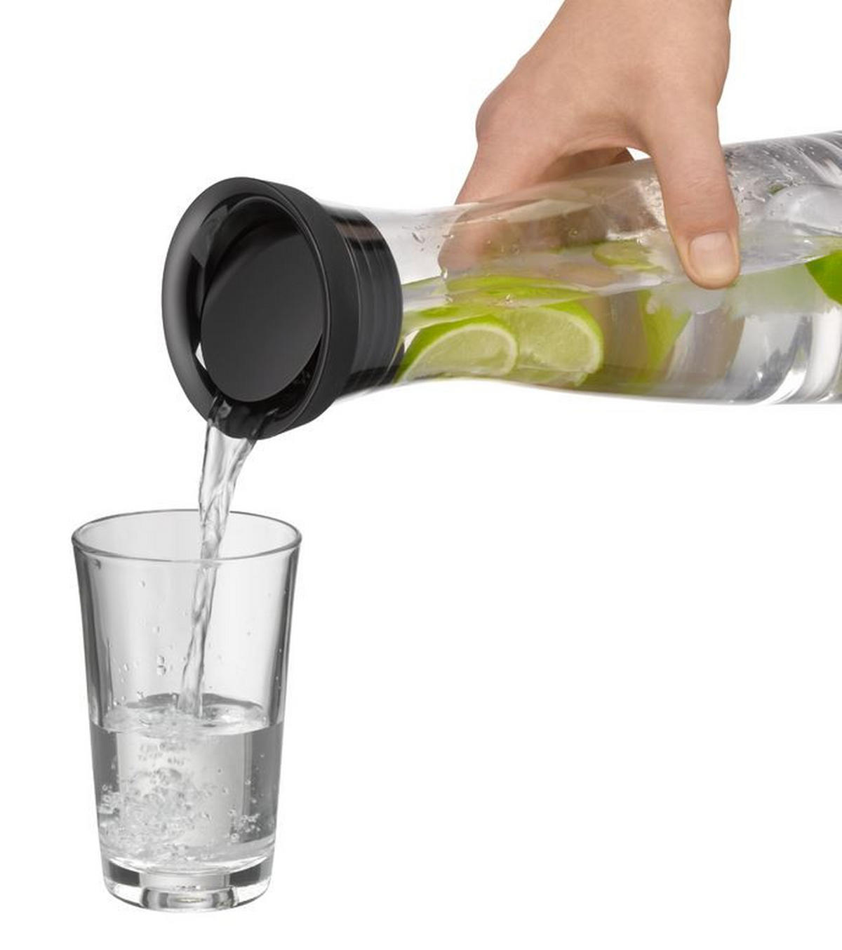 WASSERKARAFFE 1 L    - Edelstahlfarben/Schwarz, Basics, Glas/Kunststoff (1l) - WMF