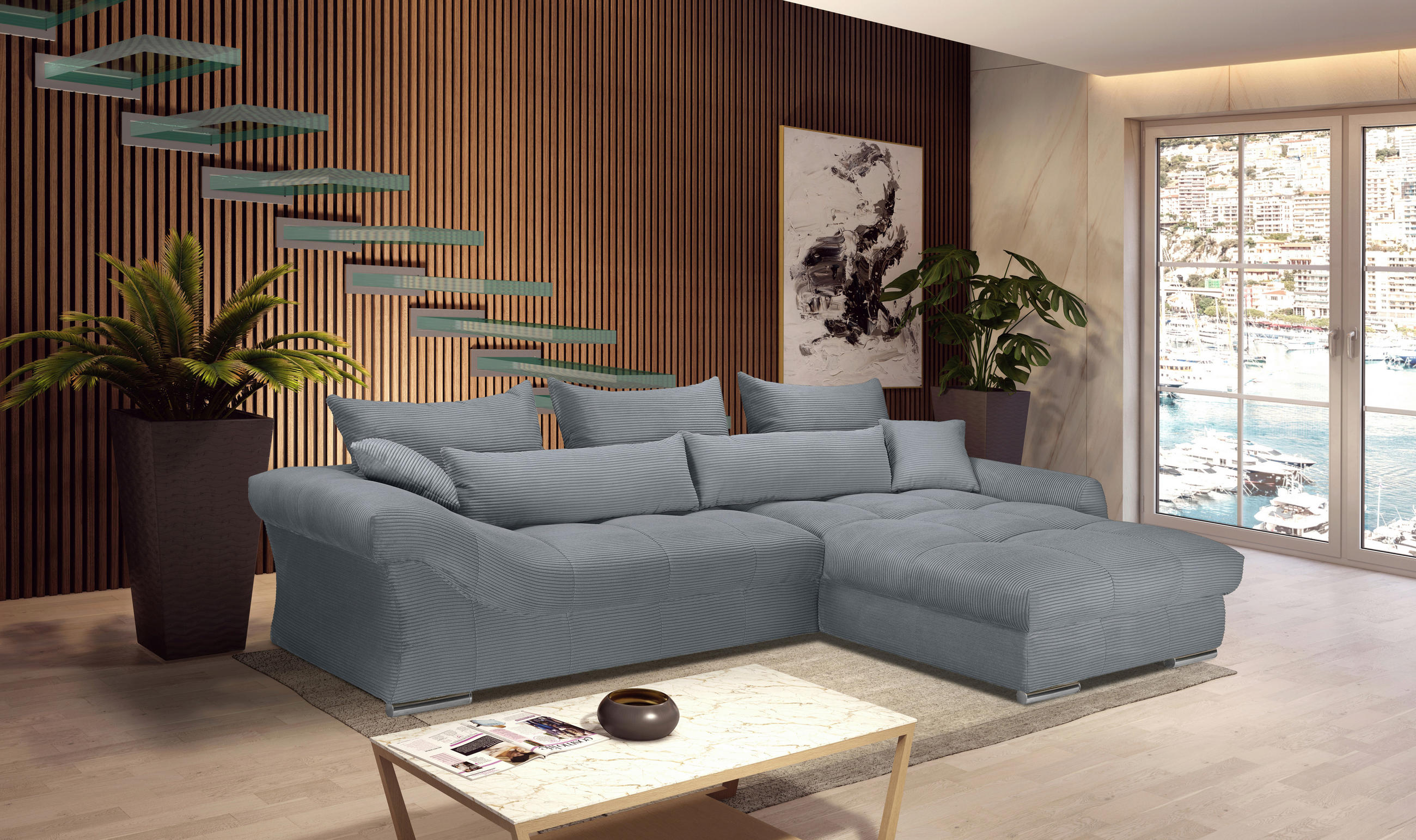 ECKSOFA Dunkelgrau Cord  - Chromfarben/Dunkelgrau, KONVENTIONELL, Textil/Metall (335/225cm) - Carryhome