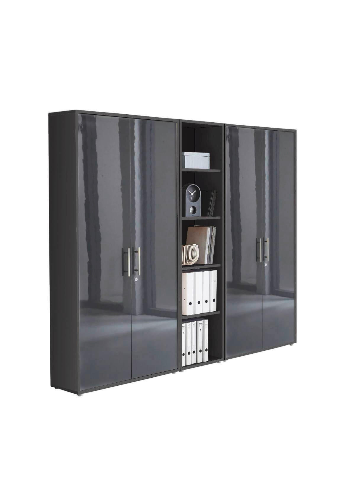 AKTENSCHRANK Anthrazit, Anthrazit Hochglanz  - Anthrazit/Anthrazit Hochglanz, MODERN, Holzwerkstoff (212,9/185,6/33cm) - MID.YOU