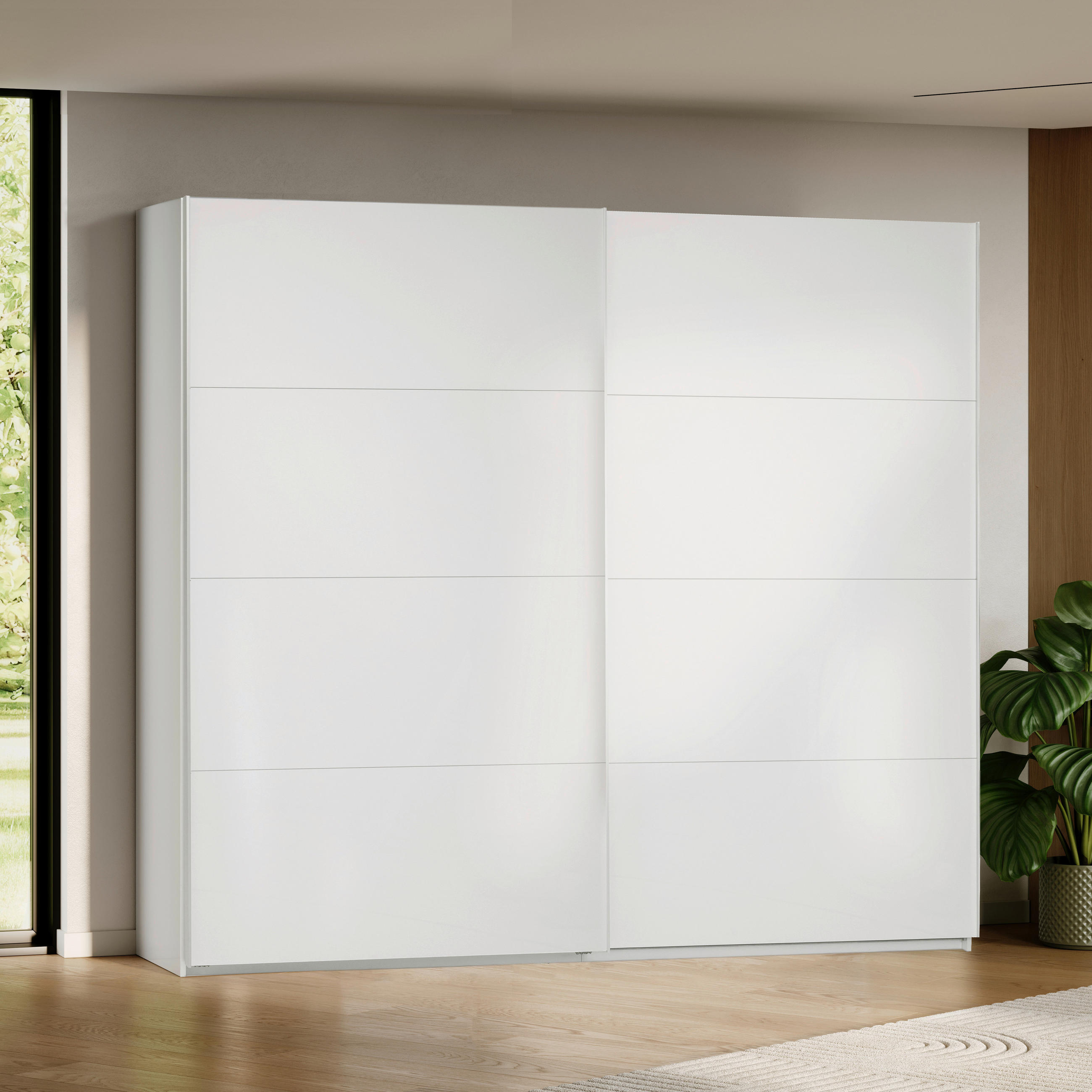 SCHIEBETÜRENSCHRANK 250/210/62 cm 2-türig Weiß  - Weiß Hochglanz/Alufarben, MODERN, Holzwerkstoff/Metall (250/210/62cm) - MID.YOU