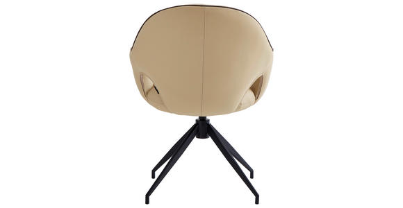 ARMLEHNSTUHL  Sitzfläche 360° drehbar, automatische Rückholfunktion  Echtleder  - Sandfarben/Schwarz, Design, Leder/Metall (62/85/64cm) - Novel