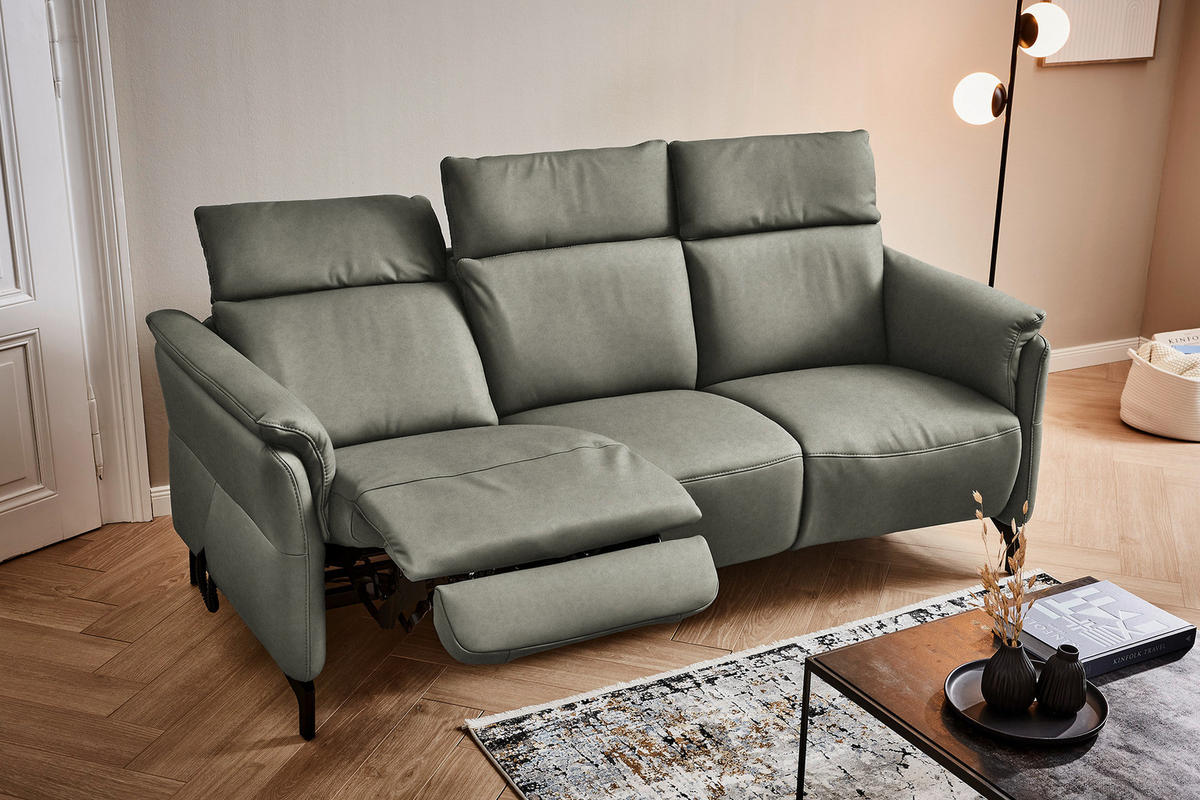 TRAPEZSOFA in Echtleder Grau  - Schwarz/Grau, KONVENTIONELL, Leder/Metall (221/103/95cm) - Dieter Knoll