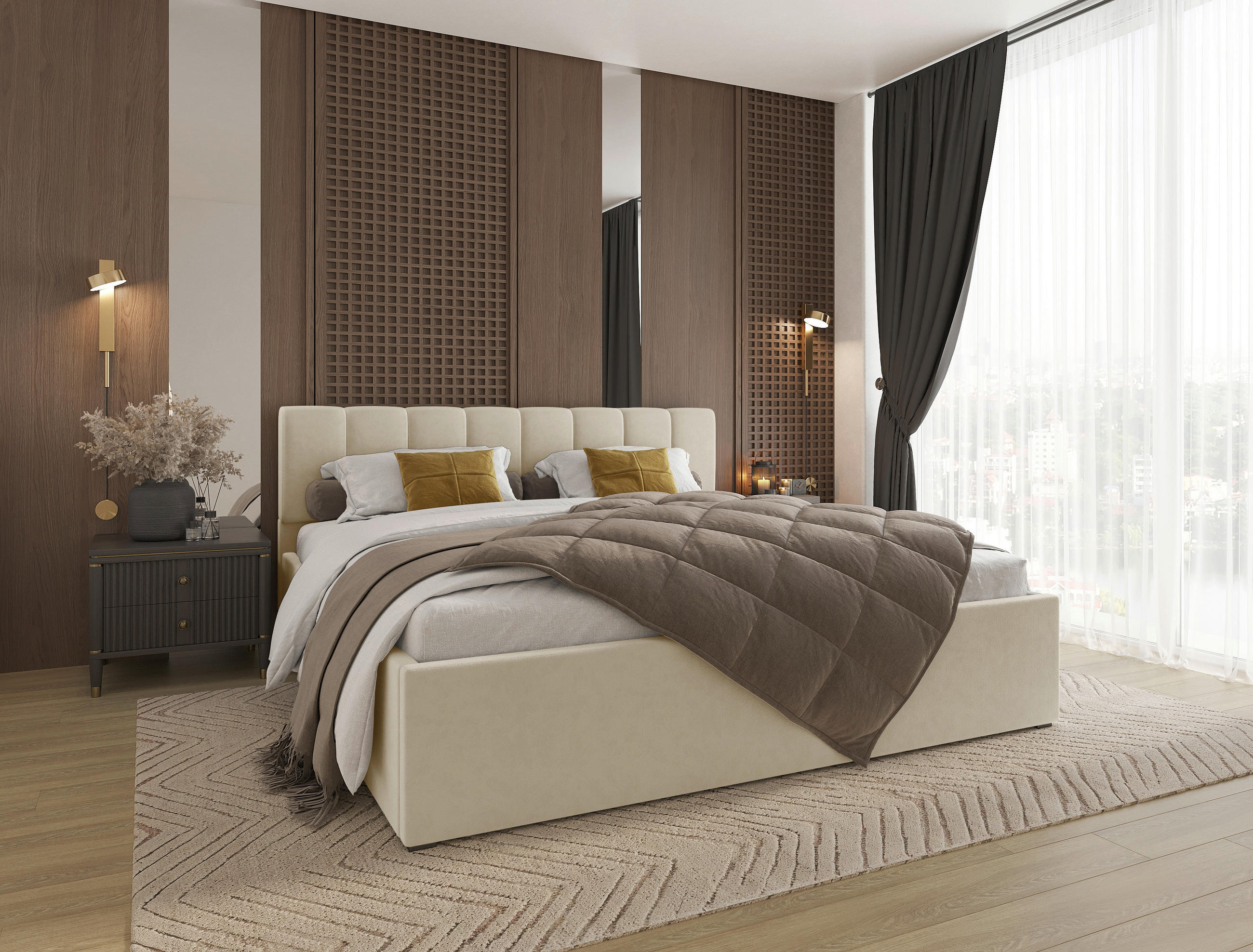 POLSTERBETT 180/200 cm  in Creme  - Creme/Schwarz, Design, Holz/Kunststoff (180/200cm) - Stylife