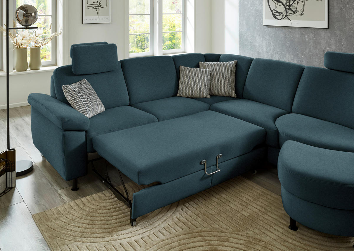 ECKSOFA  in Flachgewebe Opal  248/252 cm  - Opal/Schwarz, KONVENTIONELL, Textil/Metall (248/252cm) - Beldomo Comfort