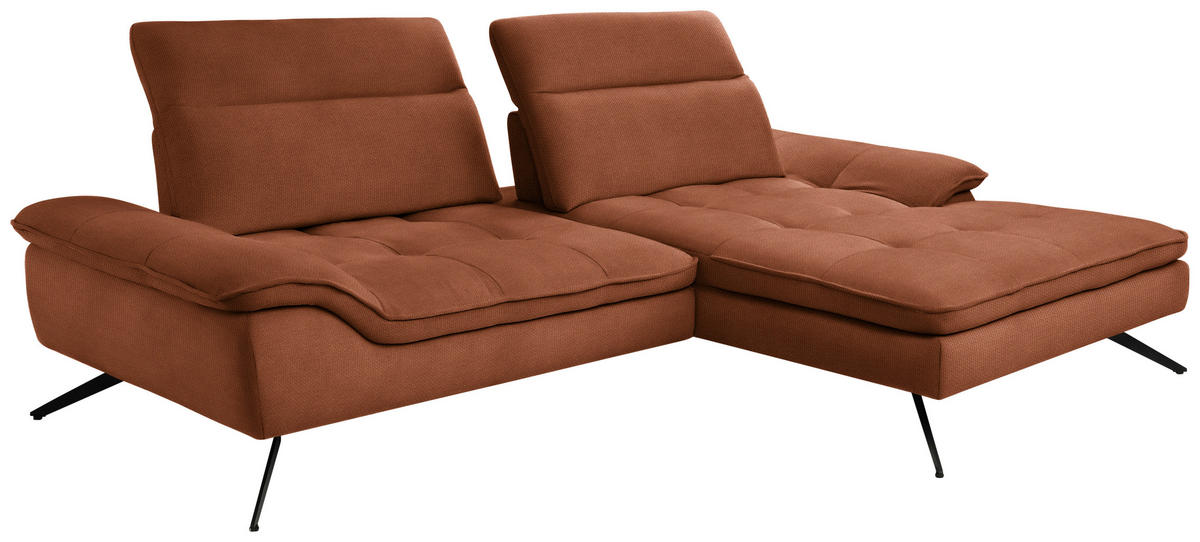 ECKSOFA in Webstoff Cognac  288/179-202 cm  - Cognac/Schwarz, Design, Textil/Metall (288/179-202cm) - Stylife