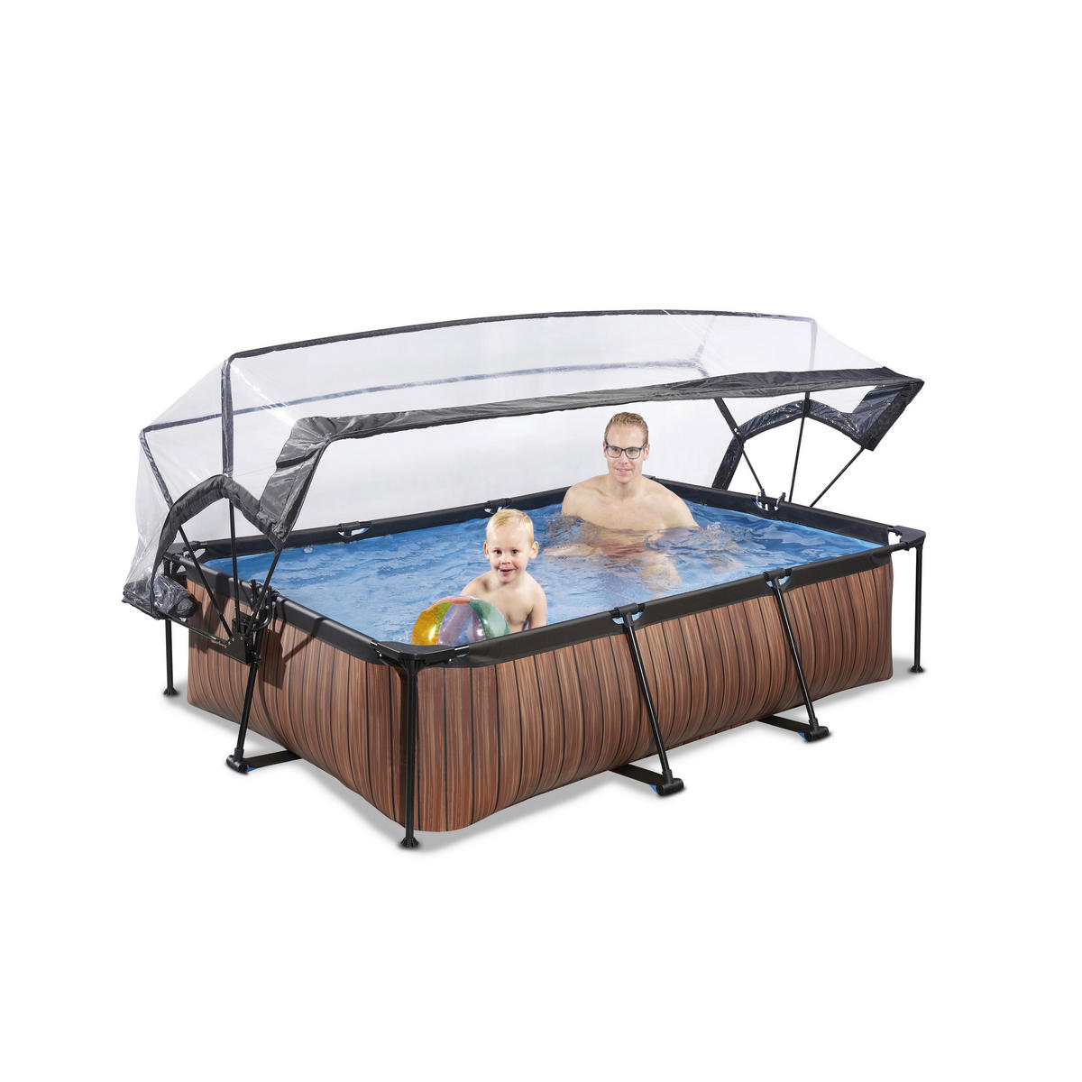POOL-SET WOOD 220/150/65 cm  - Braun, KONVENTIONELL, Metall (220/150/65cm) - EXIT Toys
