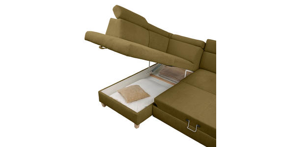 ECKSOFA inkl. Funktionen Olivgrün Samt - Olivgrün, Natur, Holz/Textil (206/261cm) - Venda