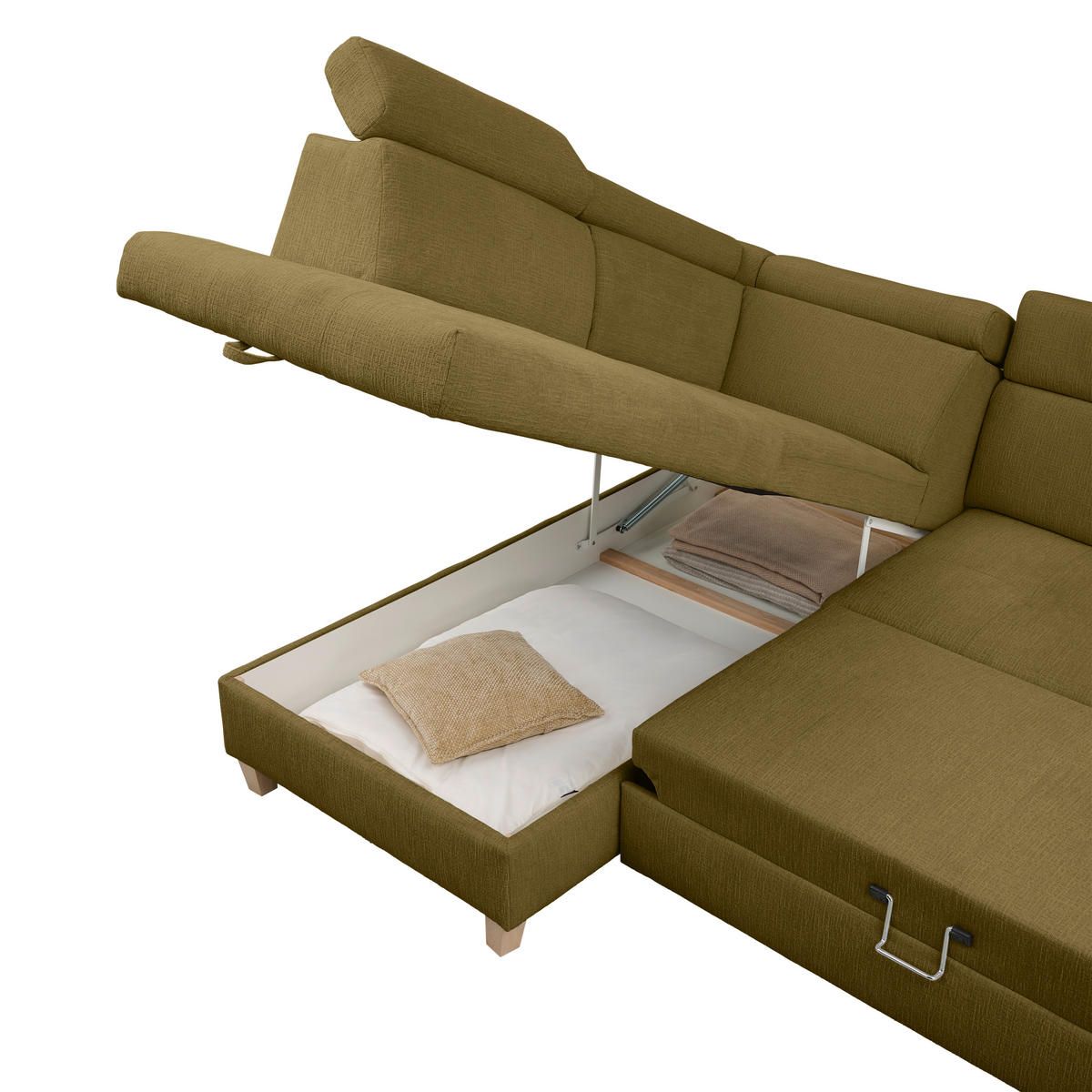 ECKSOFA inkl. Funktionen Olivgrün Samt  - Olivgrün, Natur, Holz/Textil (206/261cm) - Venda