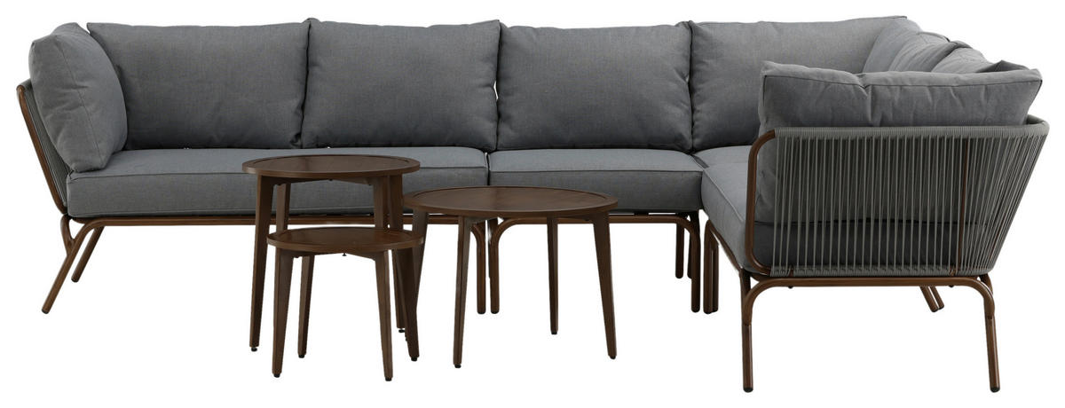DINING-LOUNGESET  - Braun/Grau, KONVENTIONELL, Textil/Metall - Gardenson