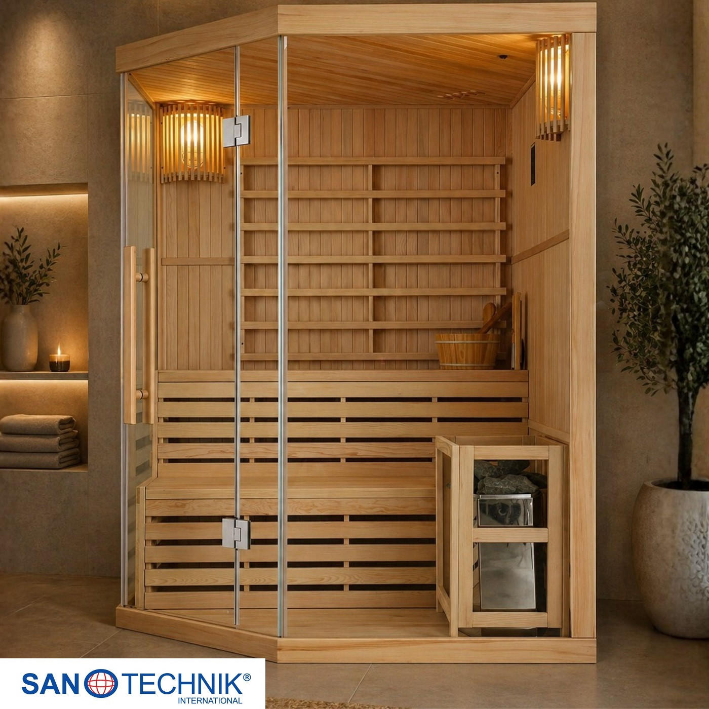 SAUNA für 3 Personen  - Basics, Holz (150/200/150cm)