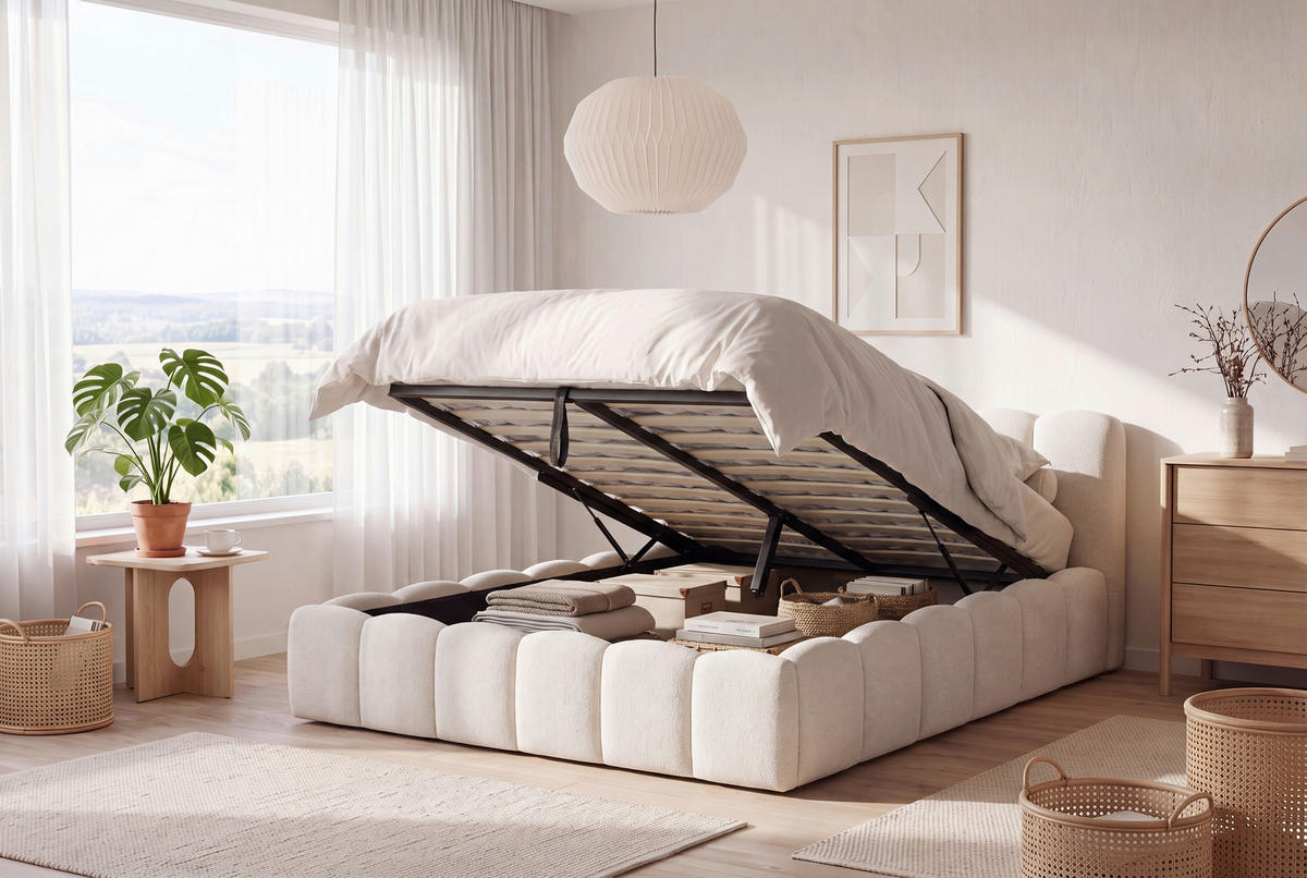 POLSTERBETT 140/200 cm  Creme  - Creme/Schwarz, Modern, Holz/Kunststoff (140/200cm) - Livetastic