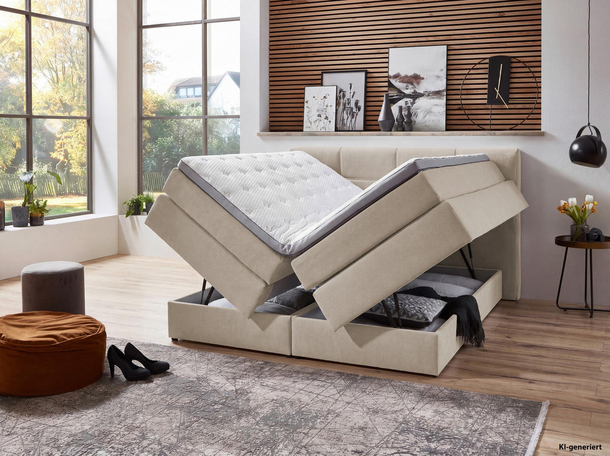 BOXSPRINGBETT 180/200 cm  Naturfarben  - Schwarz/Naturfarben, Konventionell, Kunststoff/Textil (180/200cm) - Carryhome