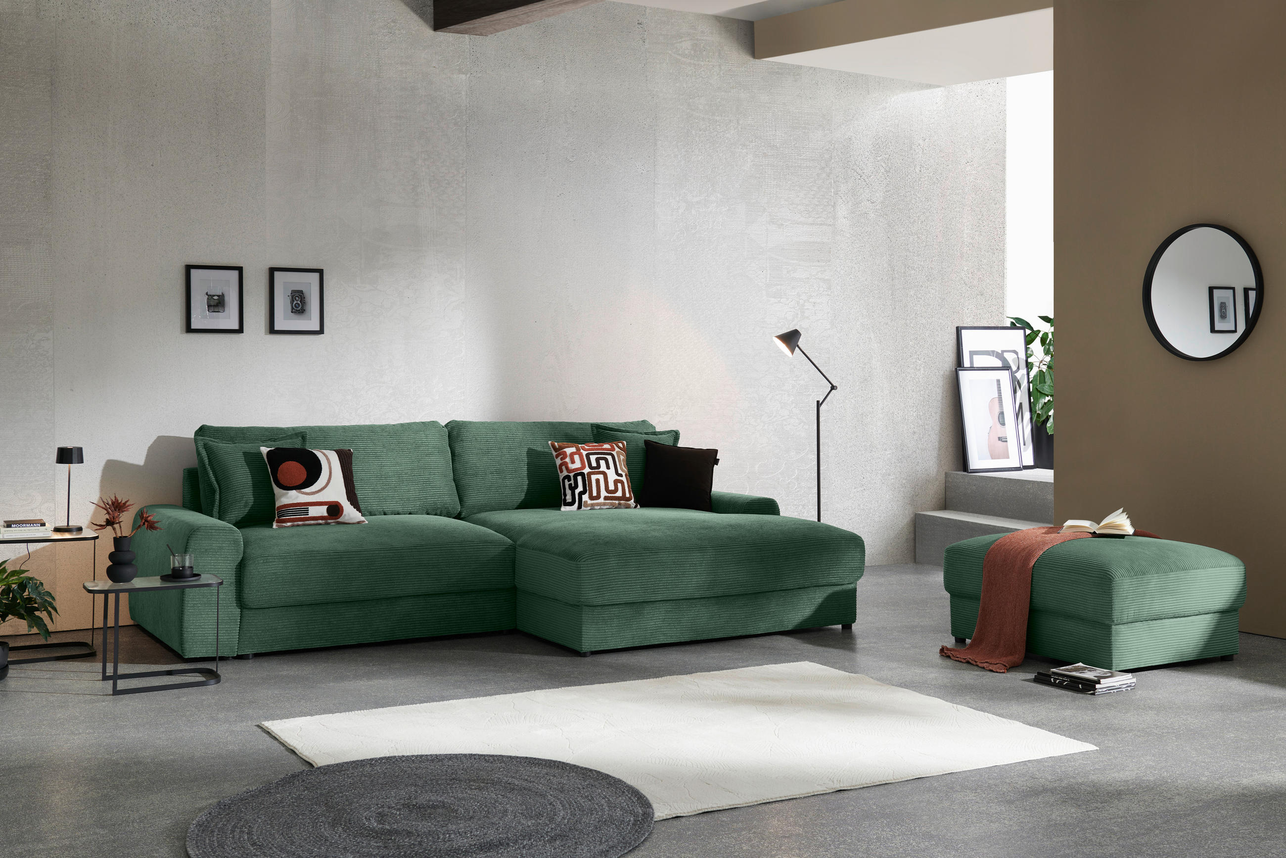 ECKSOFA Dunkelgrün Cord  - Dunkelgrün/Schwarz, MODERN, Kunststoff/Textil (300/180cm) - Carryhome
