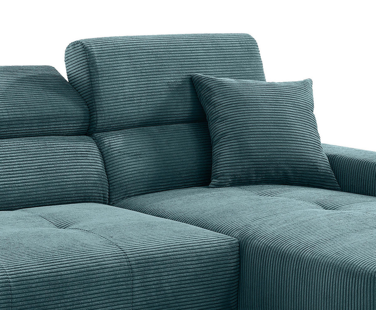 ECKSOFA Cord Petrol  - Petrol/Schwarz, Basics, Textil/Metall (250/183cm) - Livetastic
