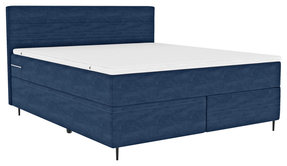 BOXSPRINGBETT 180/200 cm  in Dunkelblau  - Schwarz/Dunkelblau, KONVENTIONELL, Textil/Metall (180/200cm) - Boxxx
