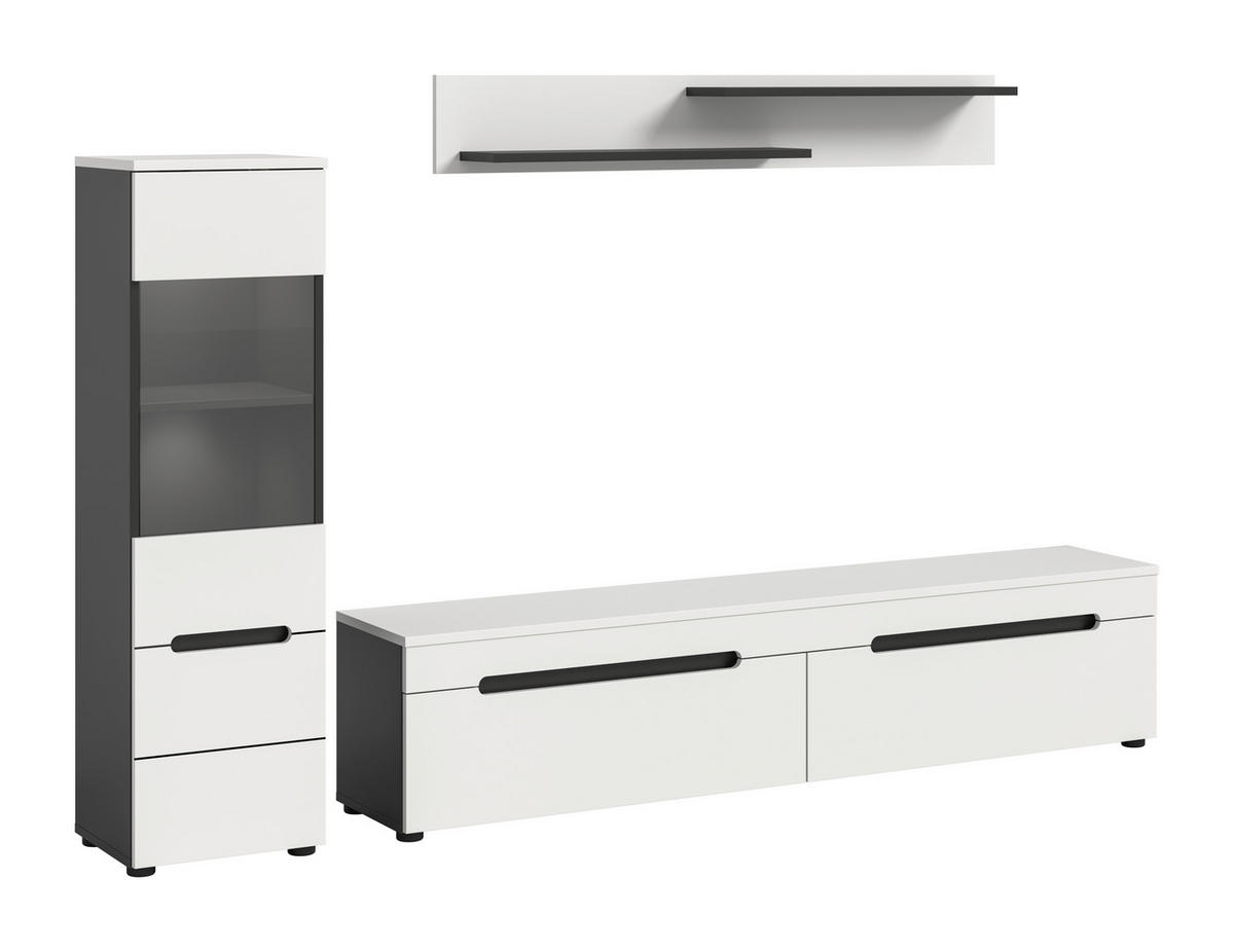 WOHNWAND 3-teilig  in Weiß  221/141/33 cm  - Schwarz/Weiß, Design, Holzwerkstoff/Kunststoff (221/141/33cm) - Livetastic