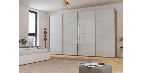 SCHWEBETÜRENSCHRANK  in Eiche Artisan, Seidengrau  - Chromfarben/Seidengrau, Design, Glas/Holzwerkstoff (361/223/68cm) - Novel