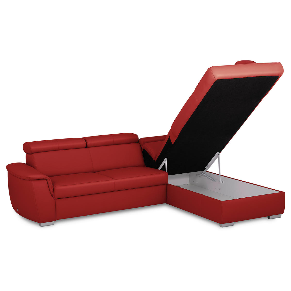 ECKSOFA  in Lederlook Echtleder Rot  - Silberfarben/Rot, Leder/Holz (262/211cm) - Celina Home