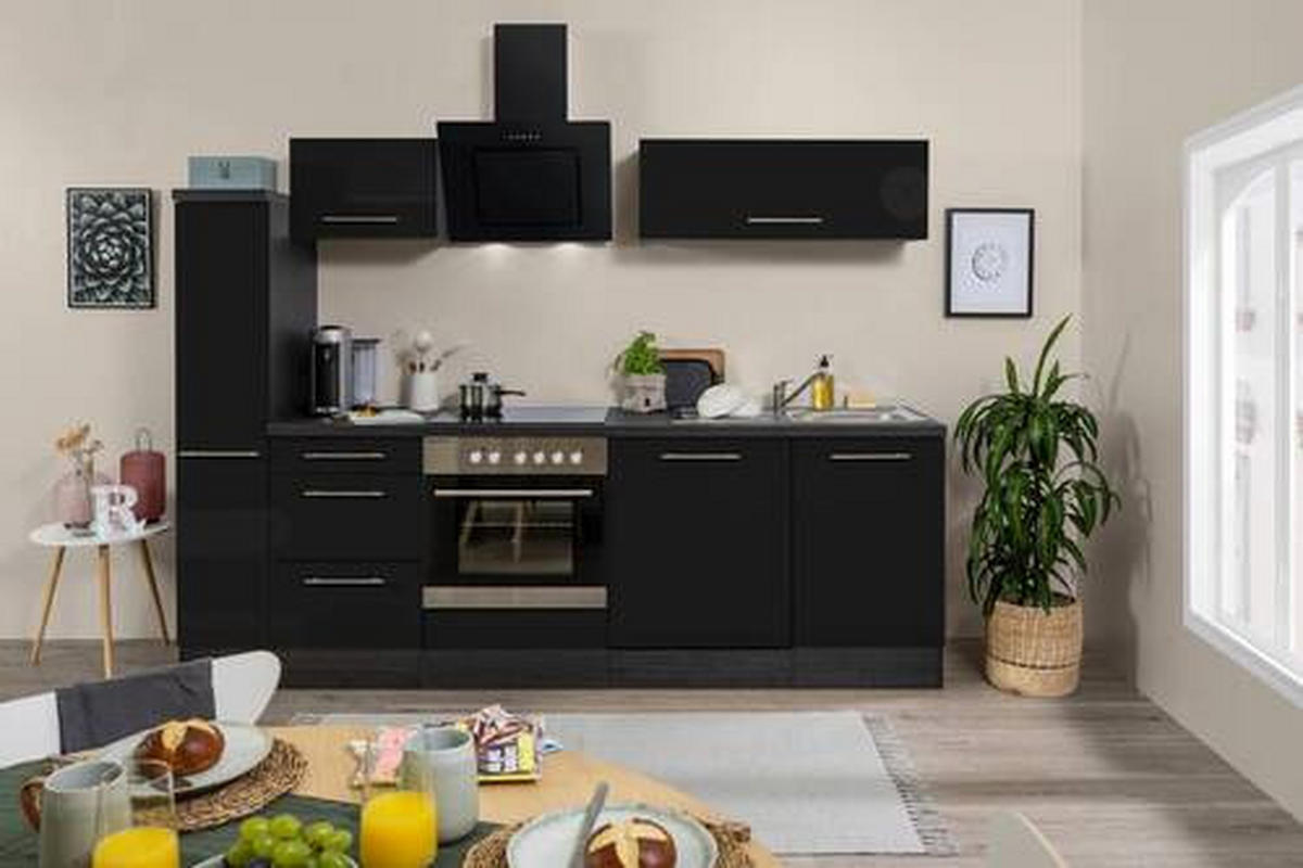 KÜCHENBLOCK 250 cm   in Grau, Schwarz  - Alufarben/Schwarz, Basics, Holzwerkstoff (250cm) - Respekta