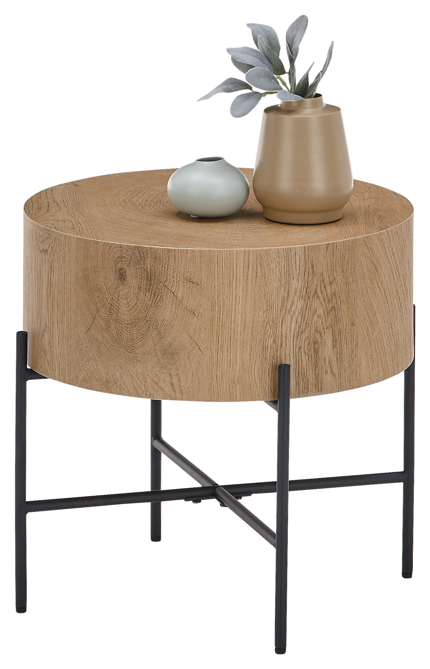 BEISTELLTISCH 45/45/45 cm Schwarz, Eichefarben rund  - Eichefarben/Schwarz, Design, Holzwerkstoff/Metall (45/45/45cm) - Xora
