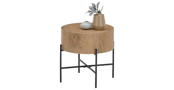 BEISTELLTISCH 45/45/45 cm Schwarz, Eichefarben rund  - Eichefarben/Schwarz, Design, Holzwerkstoff/Metall (45/45/45cm) - Xora