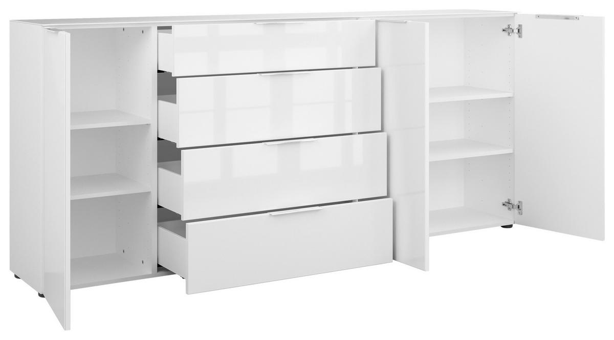 SIDEBOARD Style  in 225/98,7/40 cm  - Chromfarben/Weiß Hochglanz, Basics, Glas/Holzwerkstoff (225/98,7/40cm)
