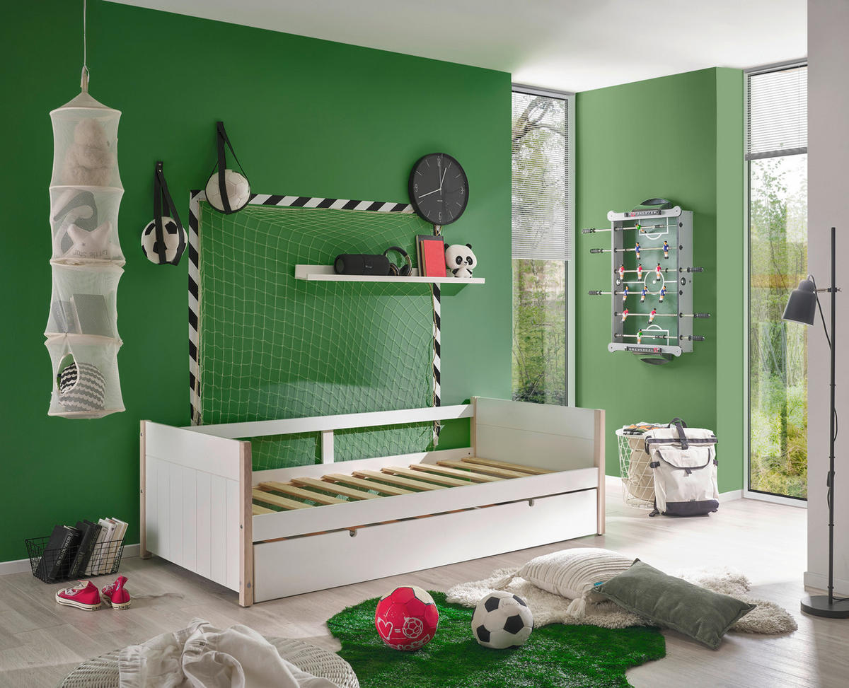 AUSZIEHBETT 90-180/200 cm  in Weiß, Kieferfarben  - Naturfarben/Weiß, KONVENTIONELL, Holz/Holzwerkstoff (90-180/200cm) - Xora