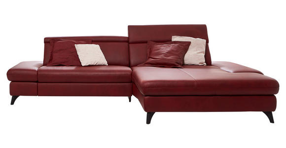 ECKSOFA Bordeaux Echtleder  - Bordeaux/Schwarz, Design, Leder/Metall (316/184cm) - Cantus