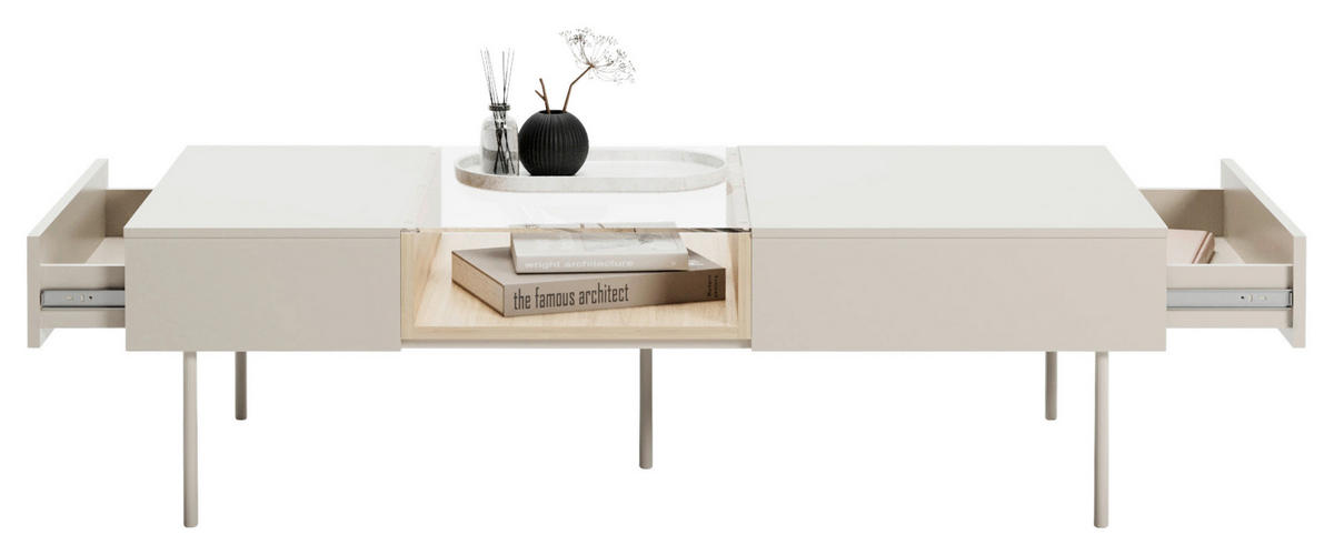 COUCHTISCH 132/61/39 cm  in Glas, Holzwerkstoff  - Kaschmir/Eichefarben, MODERN, Glas/Holzwerkstoff (132/61/39cm) - Carryhome
