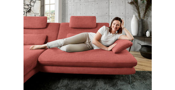 ECKSOFA in Velours Koralle 184/284 cm - Koralle/Schwarz, Design, Textil/Metall (184/284cm) - Dieter Knoll