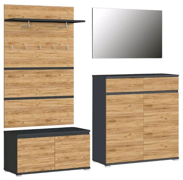 GARDEROBE 4-teilig in 207/200/40 cm - Eichefarben/Anthrazit, Design, Holzwerkstoff (207/200/40cm)