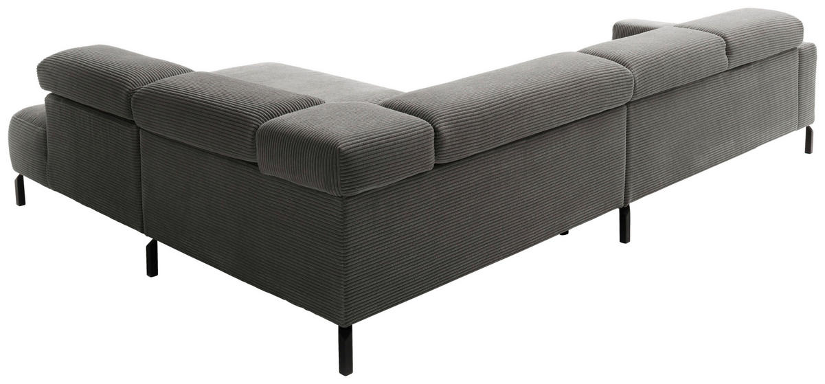 ECKSOFA inkl. Funktion in Cord Dunkelgrau  - Dunkelgrau/Schwarz, Modern, Textil/Metall (309/219cm) - Pure Home Lifestyle