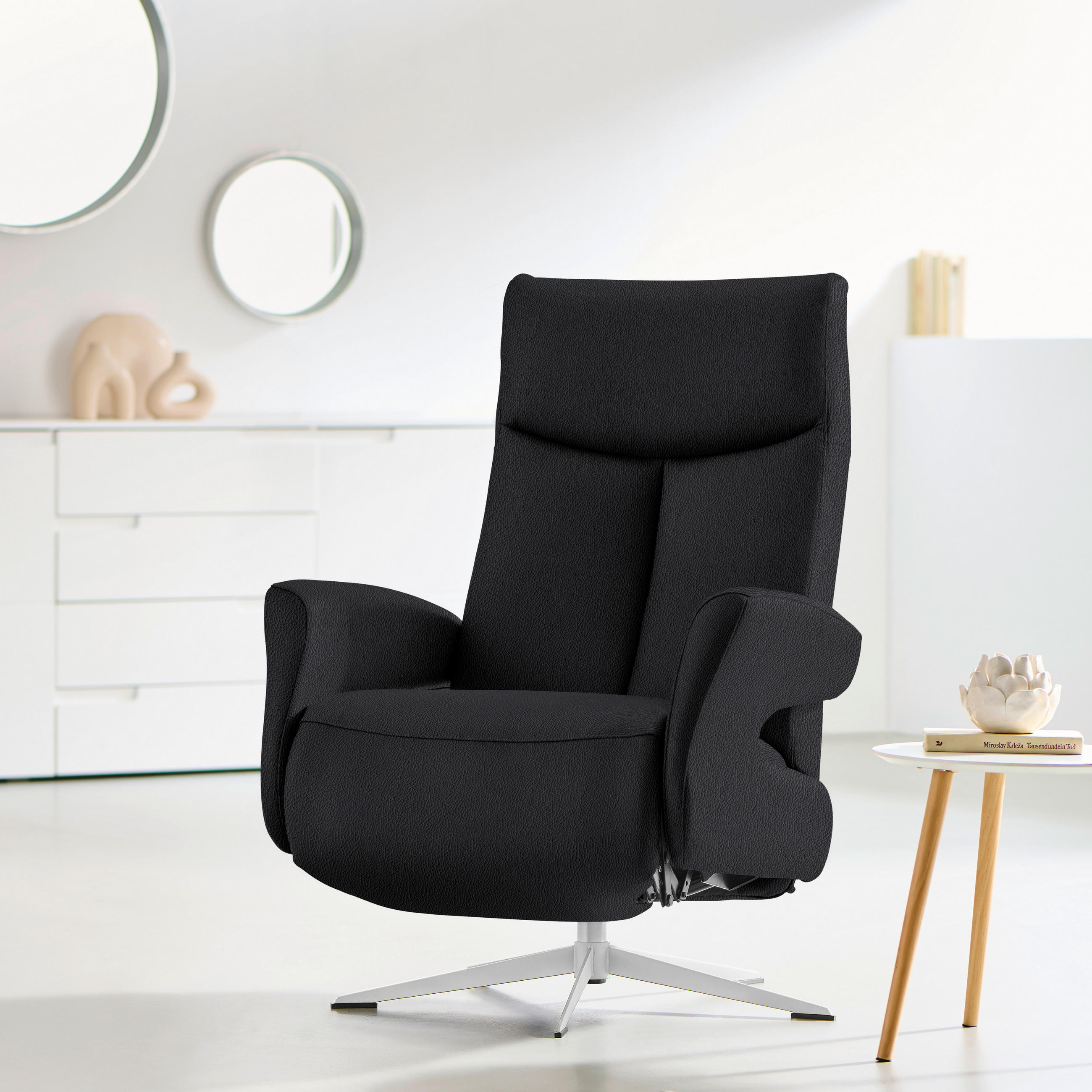 RELAXSESSEL Echtleder Relaxfunktion    - Chromfarben/Anthrazit, Design, Leder/Metall (74/105/82cm) - Welnova